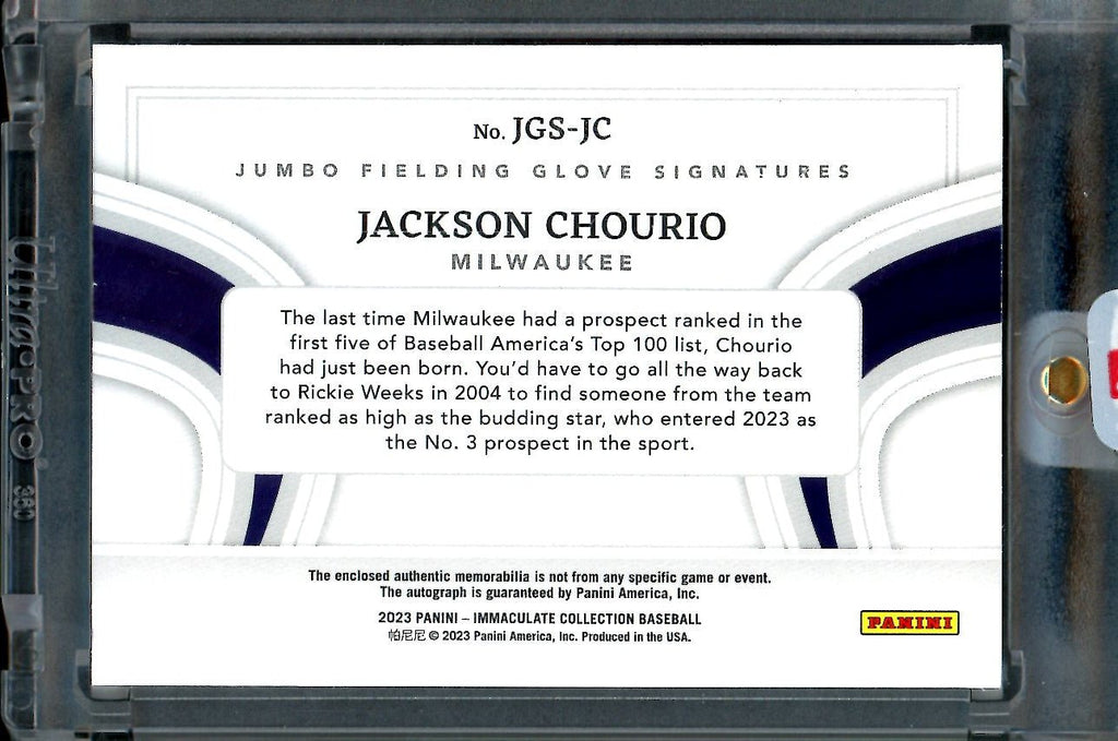 2023 Panini Immaculate Jackson Chourio Glove Patch Auto /25 Brewers