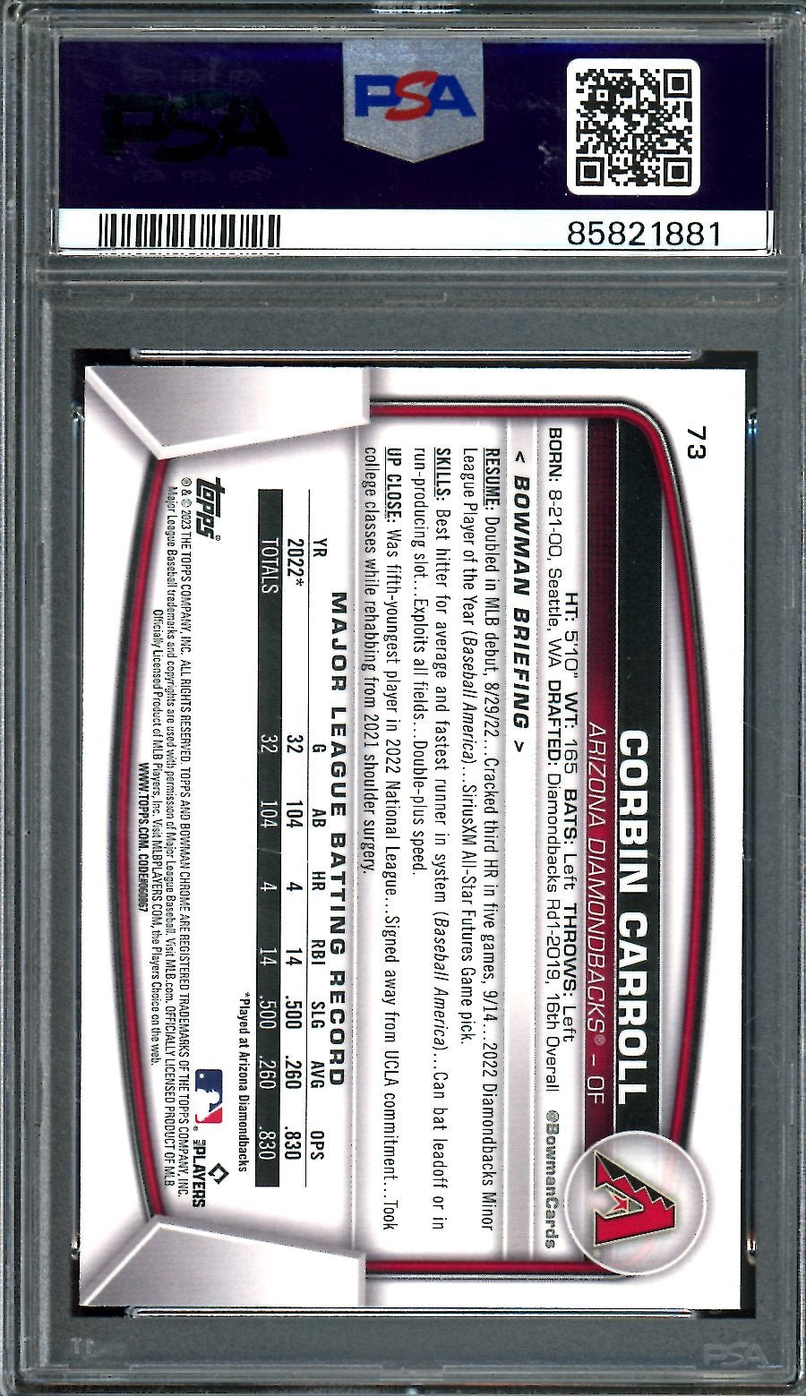 2023 Bowman Chrome Corbin Carroll Rookie Mega Box PSA 10 Diamondbacks