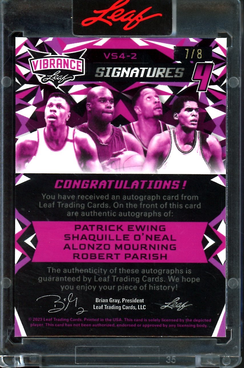 2023 Leaf Vibrance Patrick Ewing/Shaquille O'Neal/Alonzo Mourning/Robert Parish Signatures 4 /8