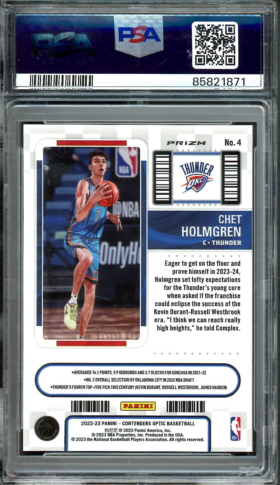 2022/23 Panini Contenders Optic Chet Holmgren Rookie Ticket Red PSA 10 Thunder
