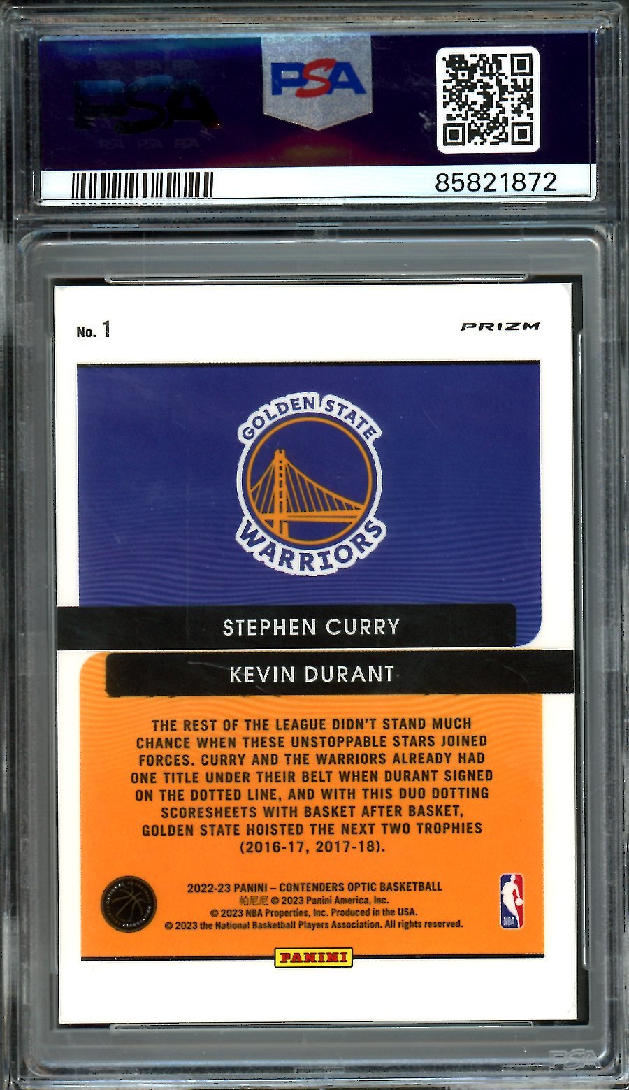 2022/23 Panini Contenders Optic Stephen Curry/Kevin Durant Legendary Tandems Red Ice PSA 10 Warriors