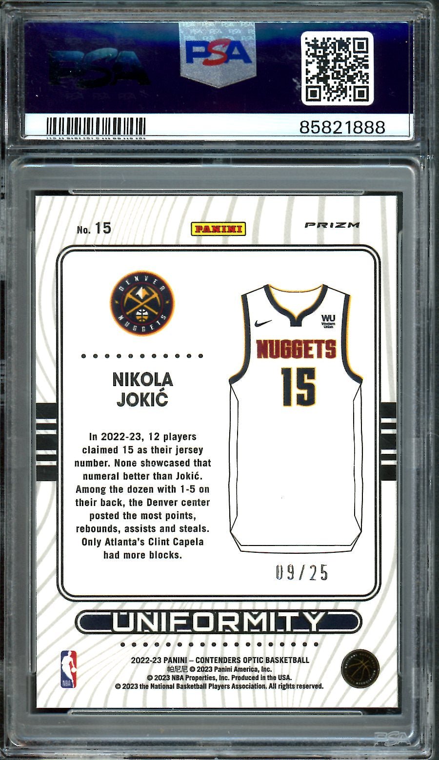 2022/23 Panini Contenders Optic Nikola Jokic Uniformity Green Pulsar /25 PSA 8 Nuggets