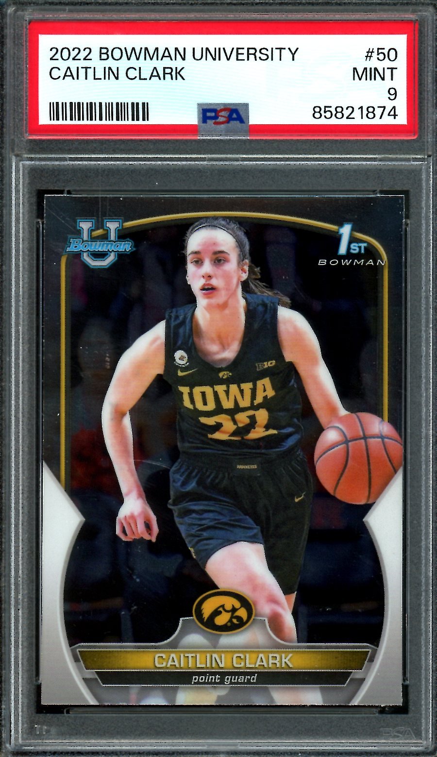 2022/23 Bowman University Caitlin Clark 1st Bowman PSA 9 Iowa