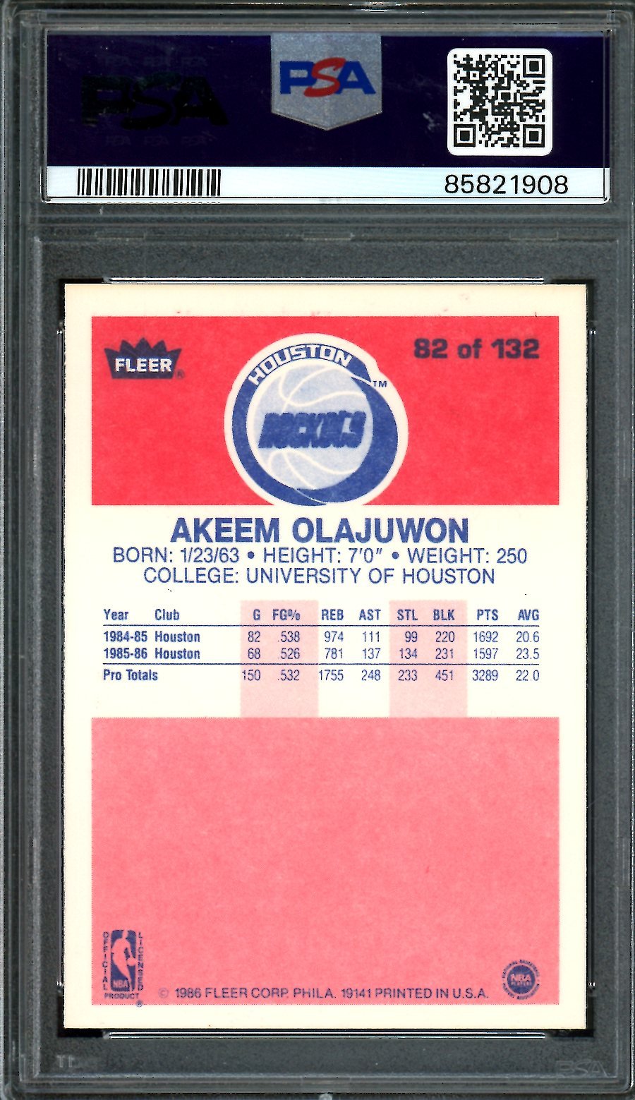 1986 Fleer Akeem Olajuwon PSA 8 Rockets