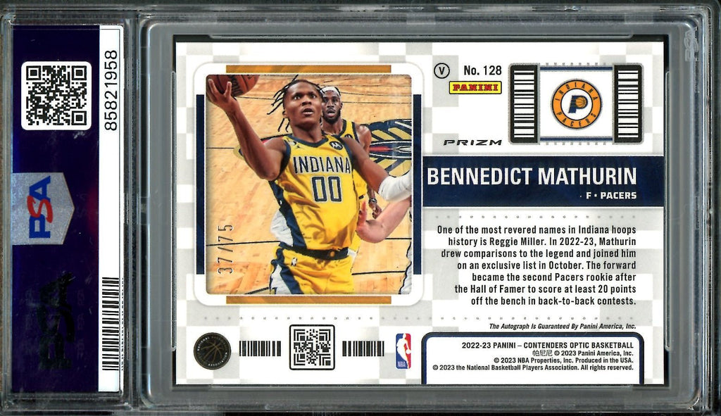 2022/23 Panini Contenders Optic Bennedict Mathurin Rookie Variation Auto Green /75 PSA 10 Pacers