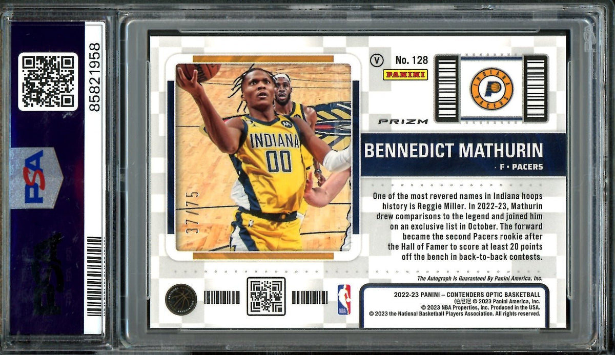 2022/23 Panini Contenders Optic Bennedict Mathurin Rookie Variation Auto Green /75 PSA 10 Pacers