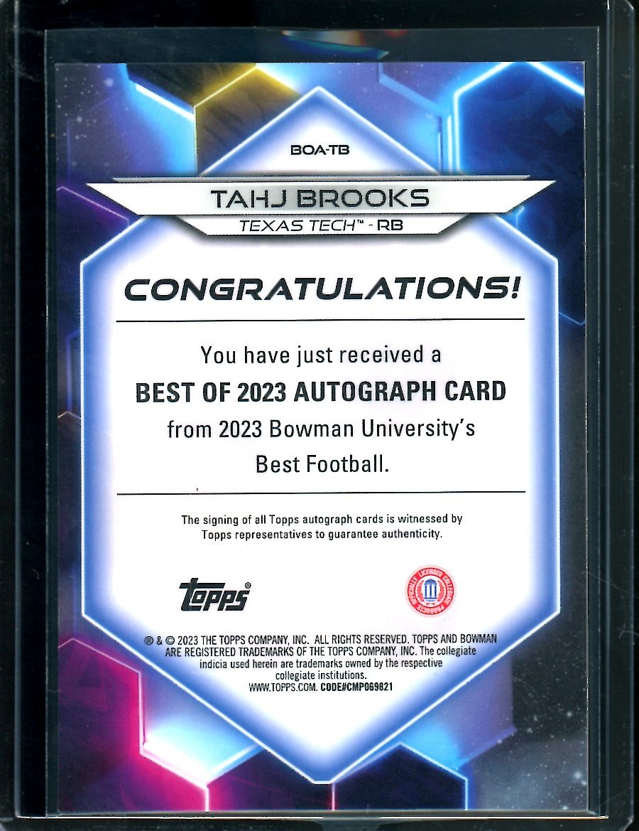 2023 Bowman's Best Tahj Brooks Auto Gold /50 Texas Tech