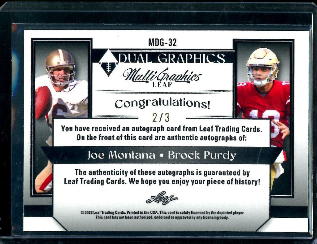 2023 Leaf MultiGraphics Joe Montana/Brock Purdy Dual Auto /3 49ers