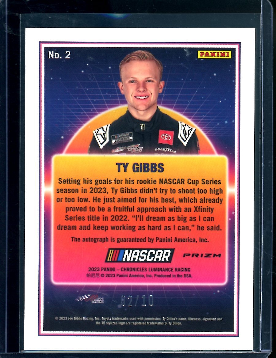 2023 Panini Chronicles Racing Luminance Ty Gibbs Auto Gold /10 NASCAR