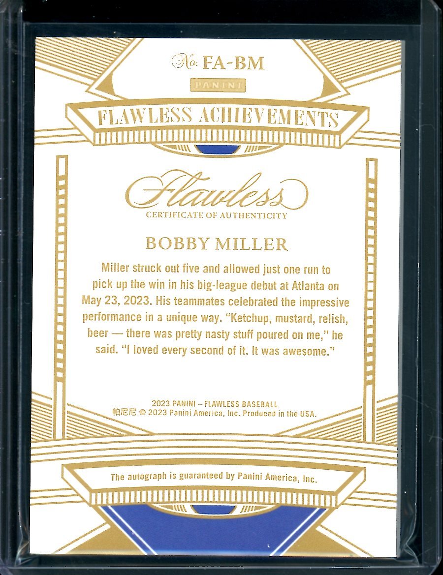 2023 Panini Flawless Bobby Miller Rookie Flawless Achievements Auto /20 Dodgers