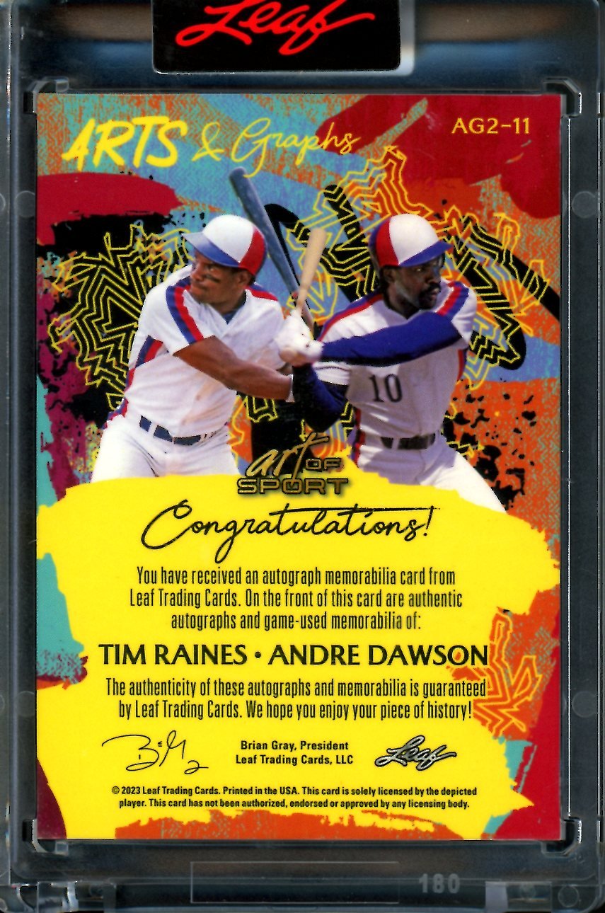 2023 Leaf Art of Sport Tim Raines/Andre Dawson Arts & Graphs Dual Patch Auto /7 Nationals