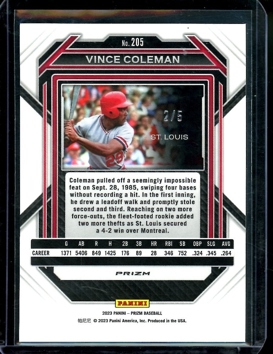 2023 Panini Prizm Vince Coleman Black Gold /5 Cardinals
