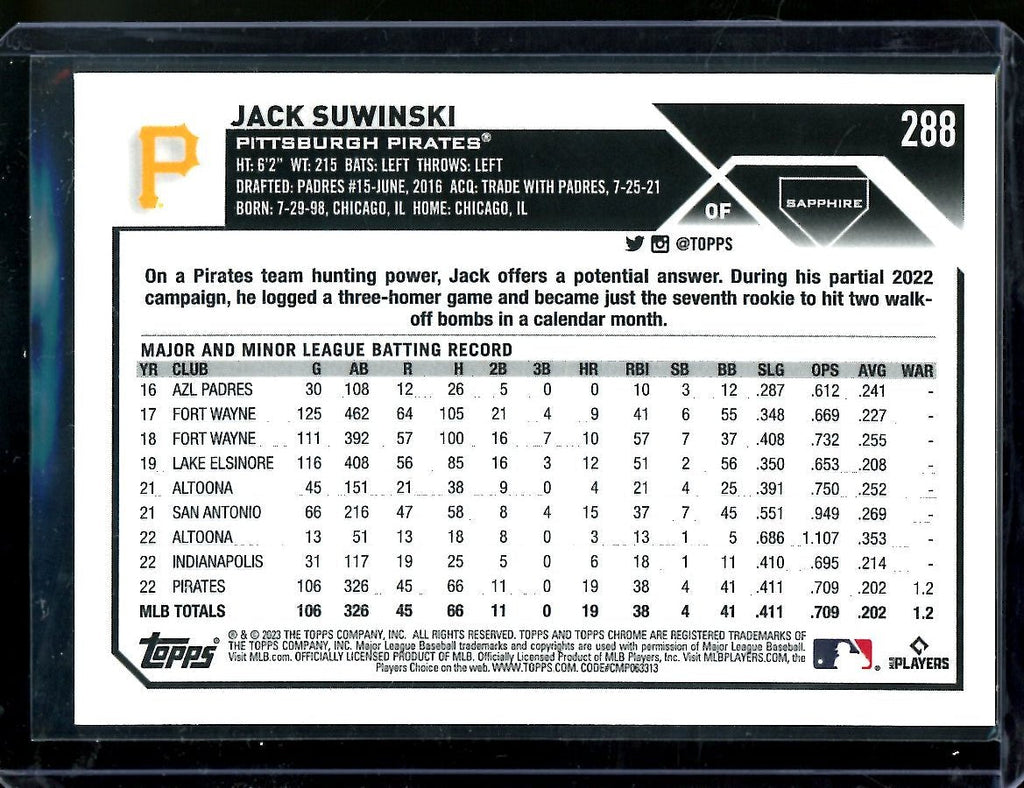 2023 Topps Chrome Sapphire Jack Suwinski Gold /50 Pirates