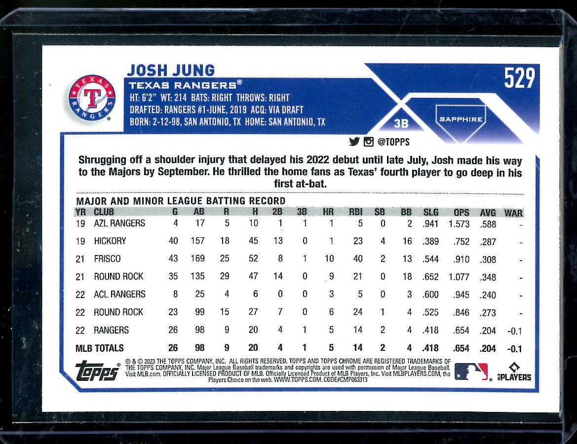 2023 Topps Chrome Sapphire Josh Jung Rookie Rangers