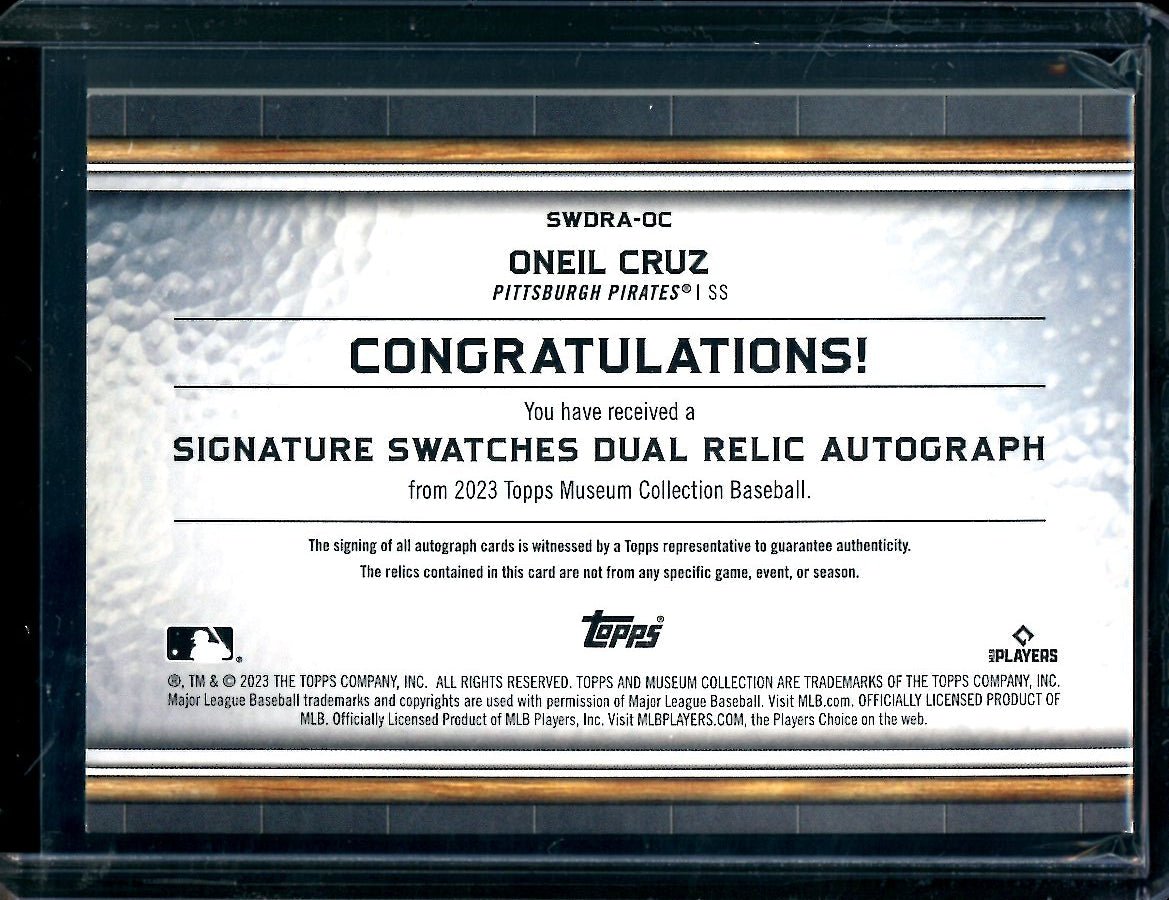2023 Topps Museum Oneil Cruz Signature Swatches Patch Auto /25 Pirates