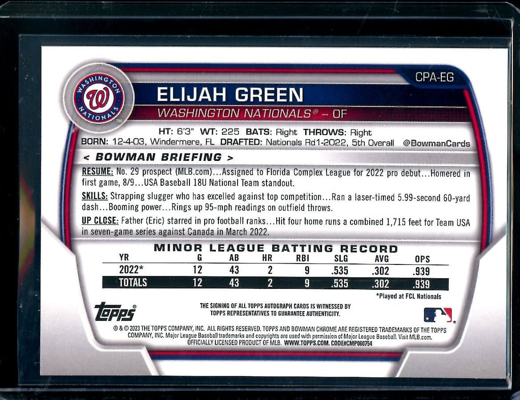 2023 Bowman Chrome Elijah Green Auto /150 Nationals