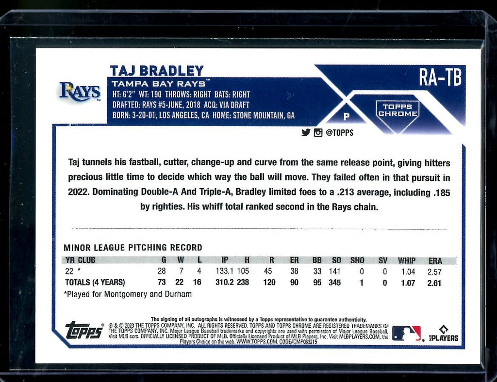 2023 Topps Chrome Taj Bradley Rookie Auto Purple /250 Rays