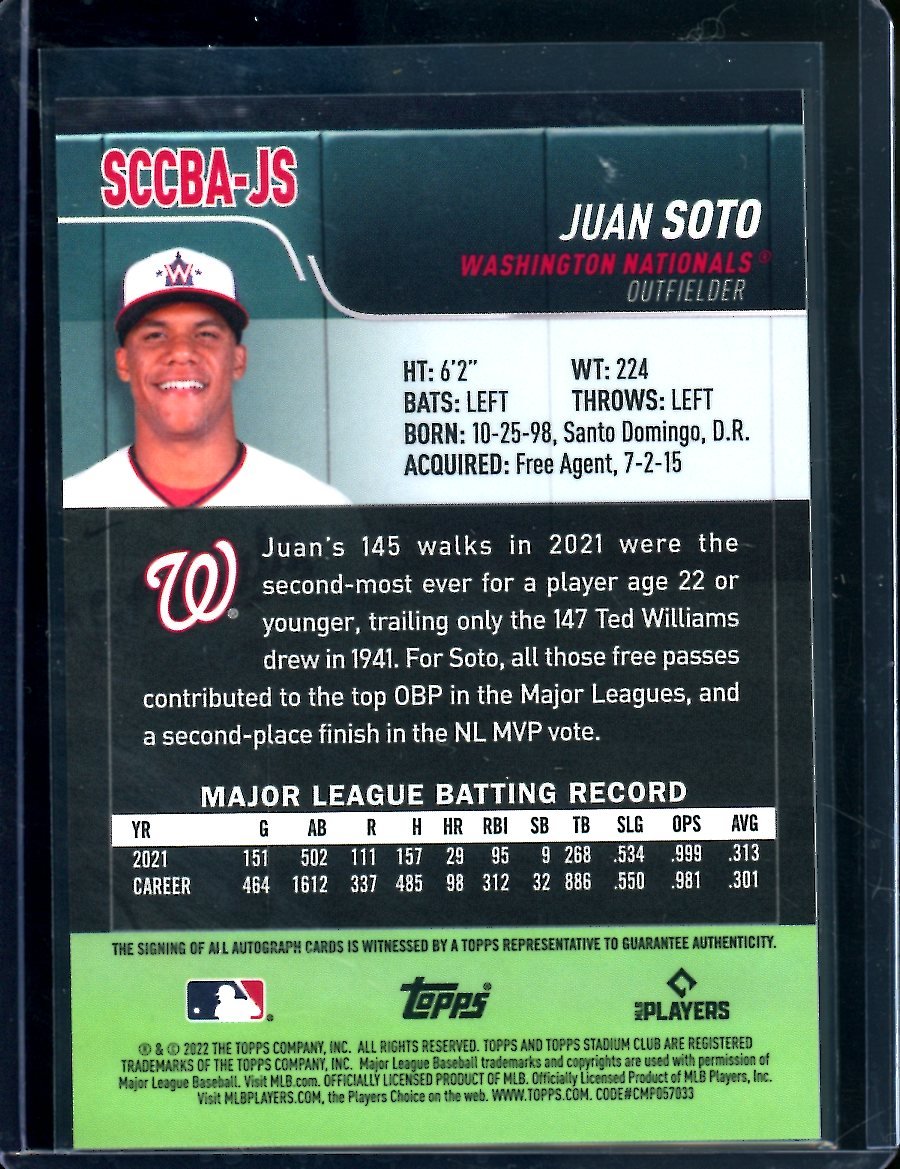2022 Topps Stadium Club Chrome Juan Soto Auto Nationals