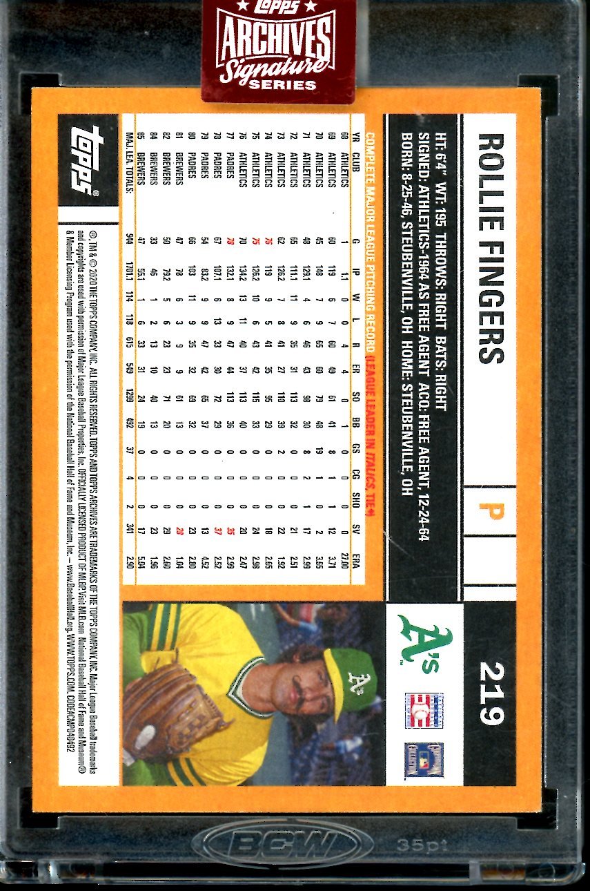 2023 Topps Archives Signature Series Rollie Fingers Auto /3 Athletics