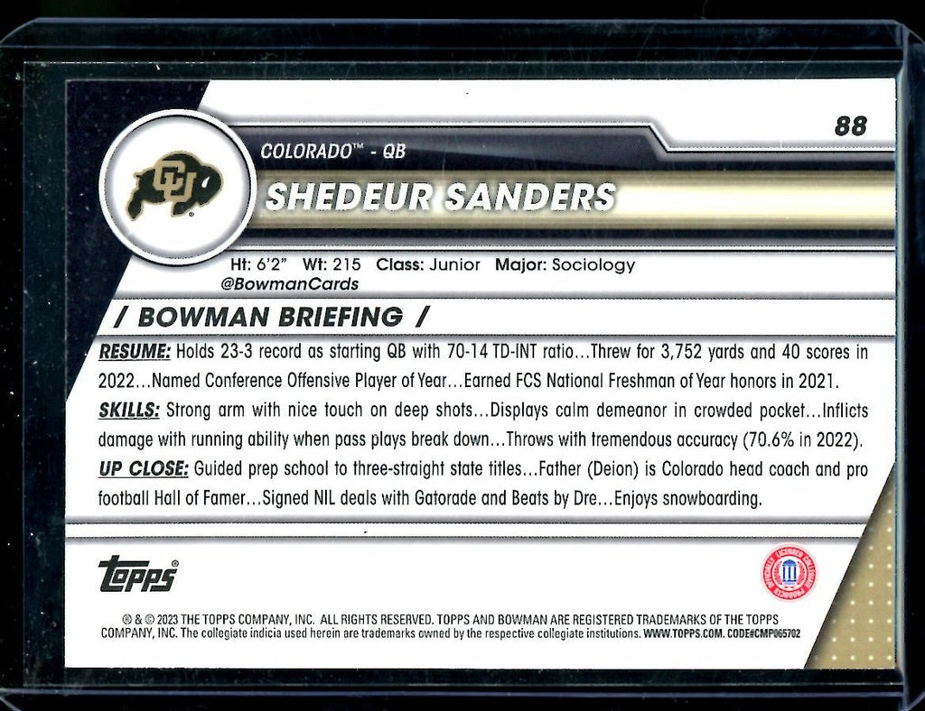 2023 Bowman Chrome University Shedeur Sanders Variation Refractor Colorado