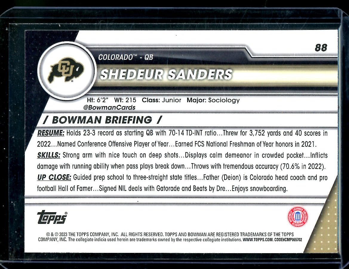2023 Bowman Chrome University Shedeur Sanders Variation Refractor Colorado