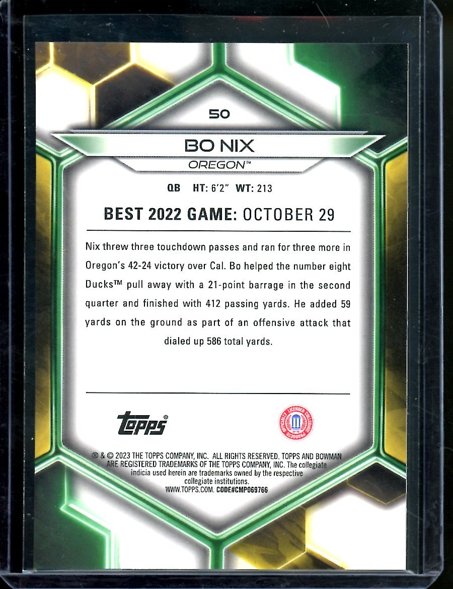 2023 Bowman's Best University Bo Nix Green Mini Diamond /99 Oregon