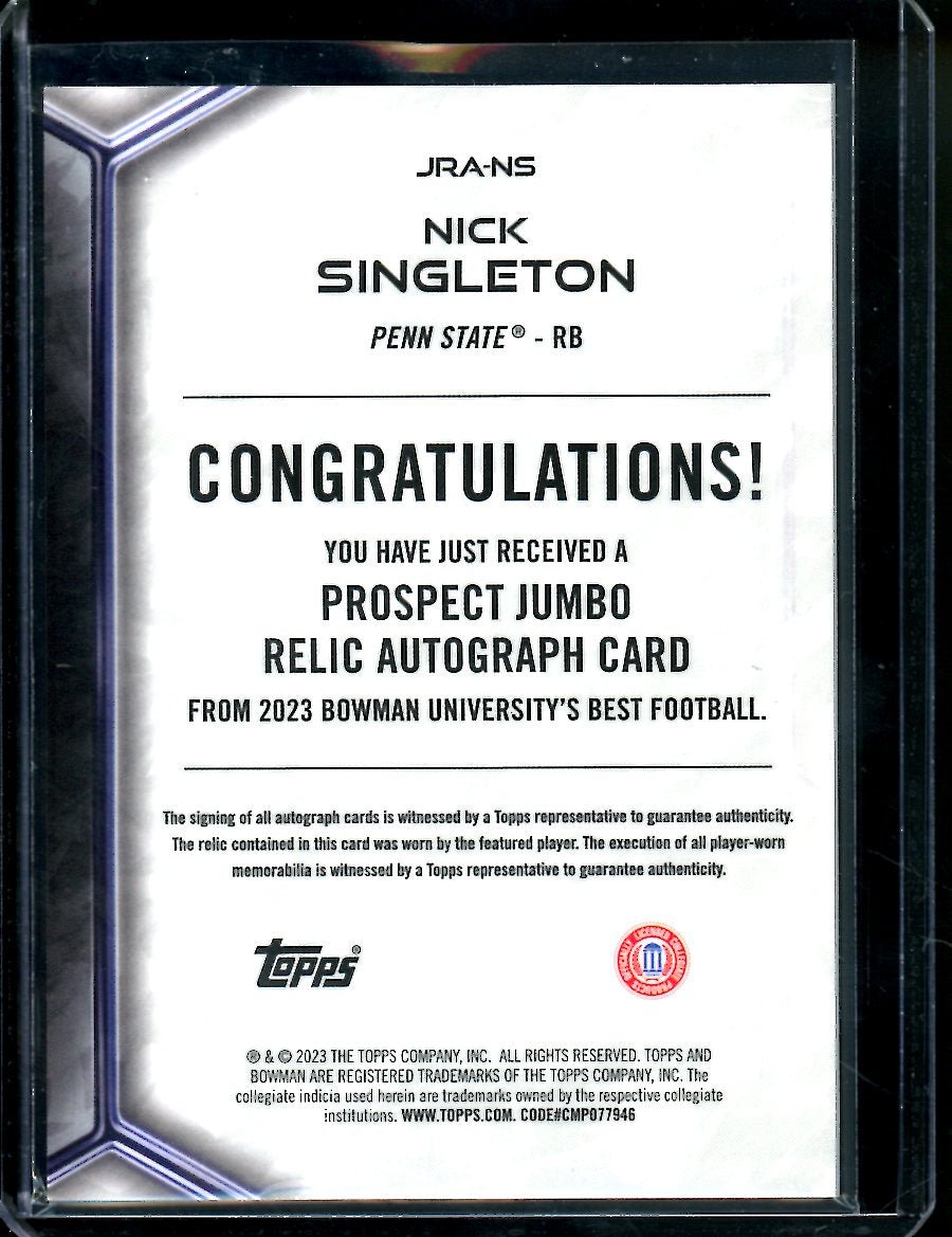 2023 Bowman's Best University Nick Singleton Patch Auto Penn State