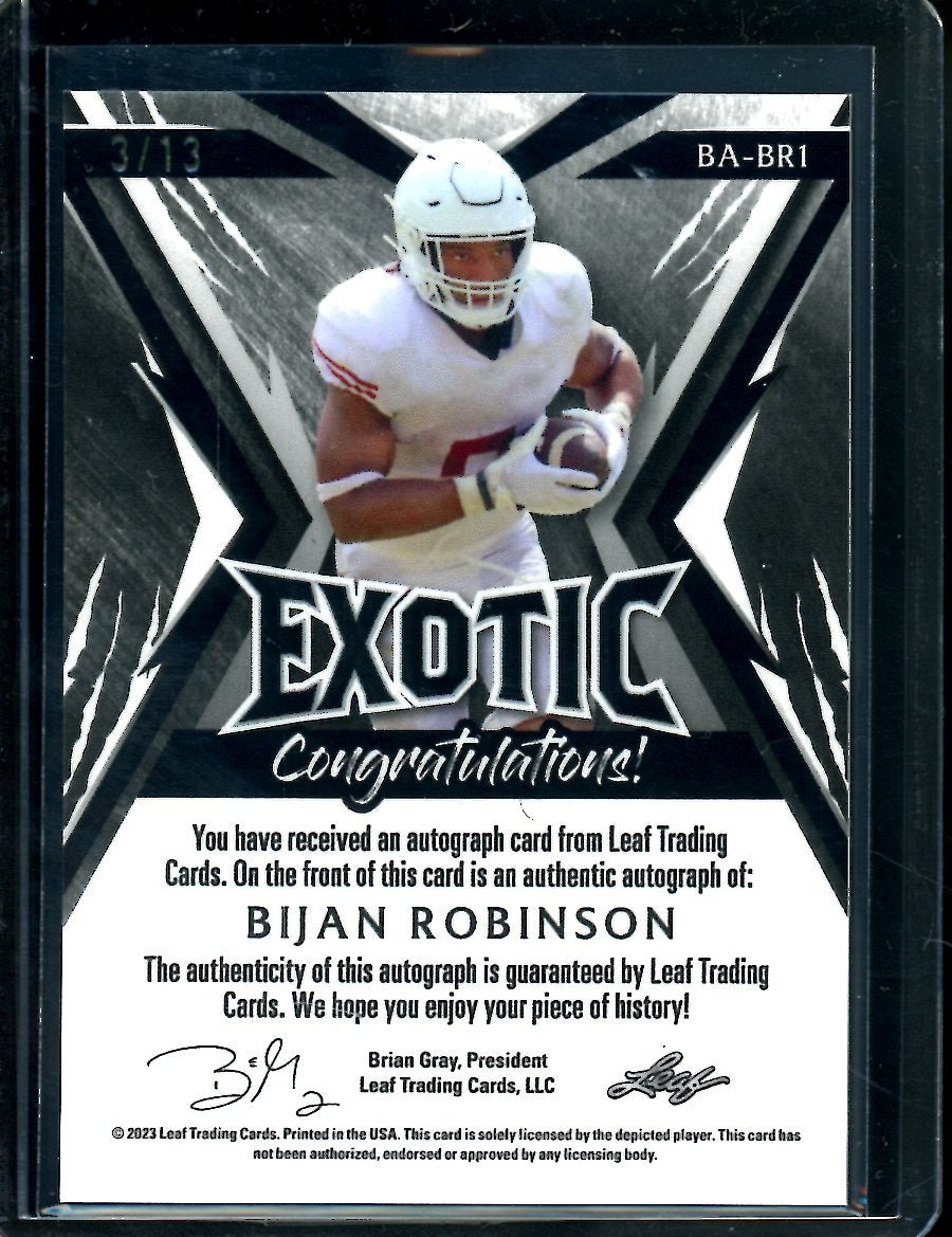 2023 Leaf Exotic Bijan Robinson Rookie XRC Auto /13 Texas