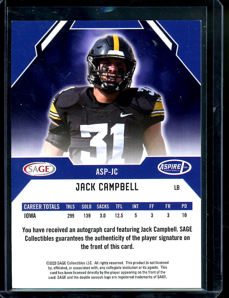 2023 Sage Jack Campbell Rookie Auto Red Iowa