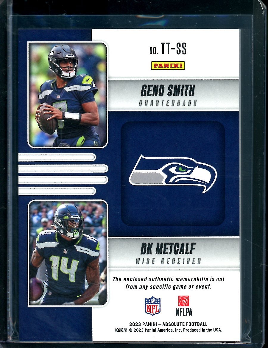 2023 Panini Absolute Geno Smith/DK Metcalf Team Tandem Dual Patch /49 Seahawks