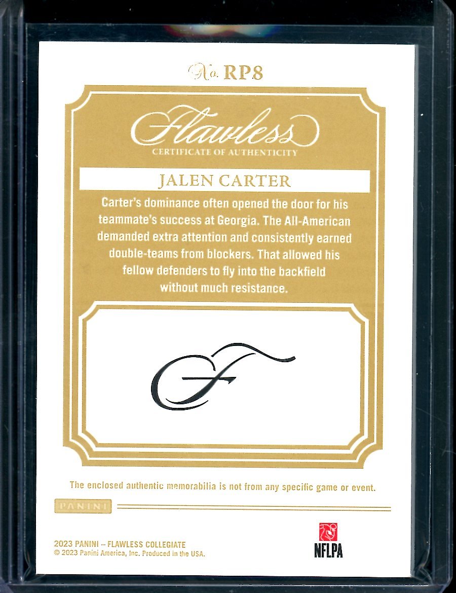 2023 Panini Flawless Collegiate Jalen Carter Rookie Patch Ruby /20 Georgia