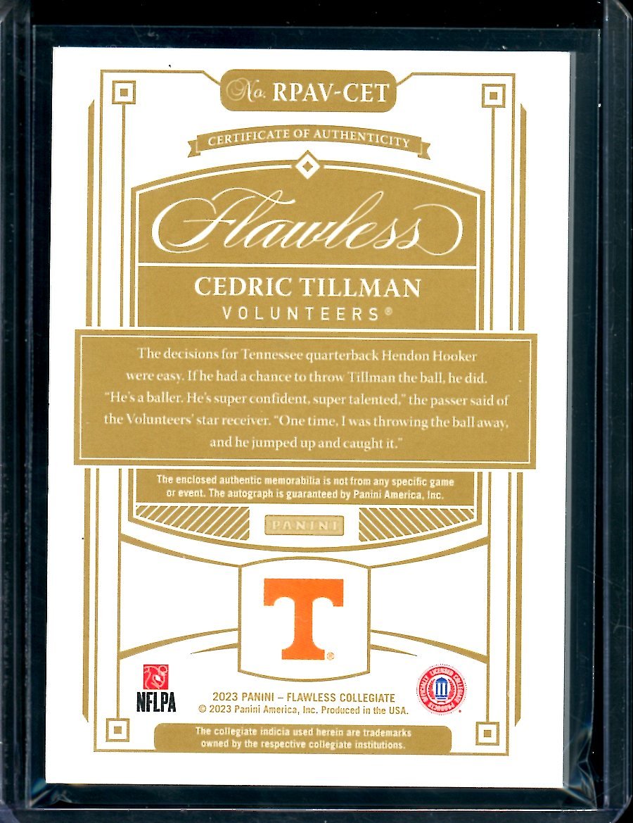 2023 Panini Flawless Collegiate Cedric Tillman Rookie RPA /25 Tennessee