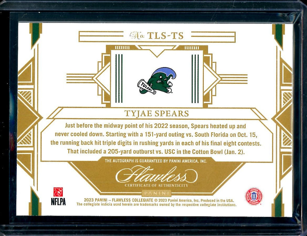 2023 Panini Flawless Collegiate Tyjae Spears Rookie Auto Ruby /20 Tulane