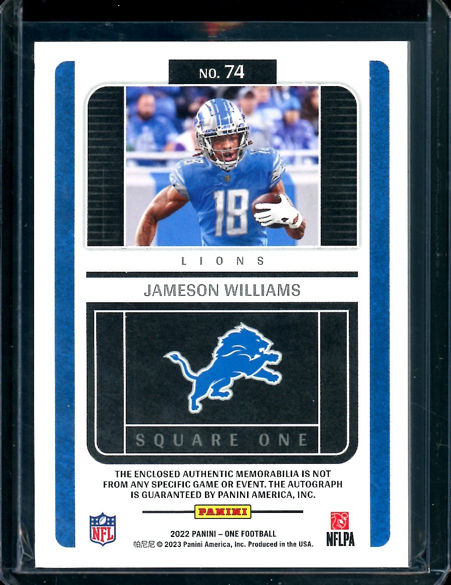 2022 Panini One Jameson Williams Rookie RPA /99 Lions