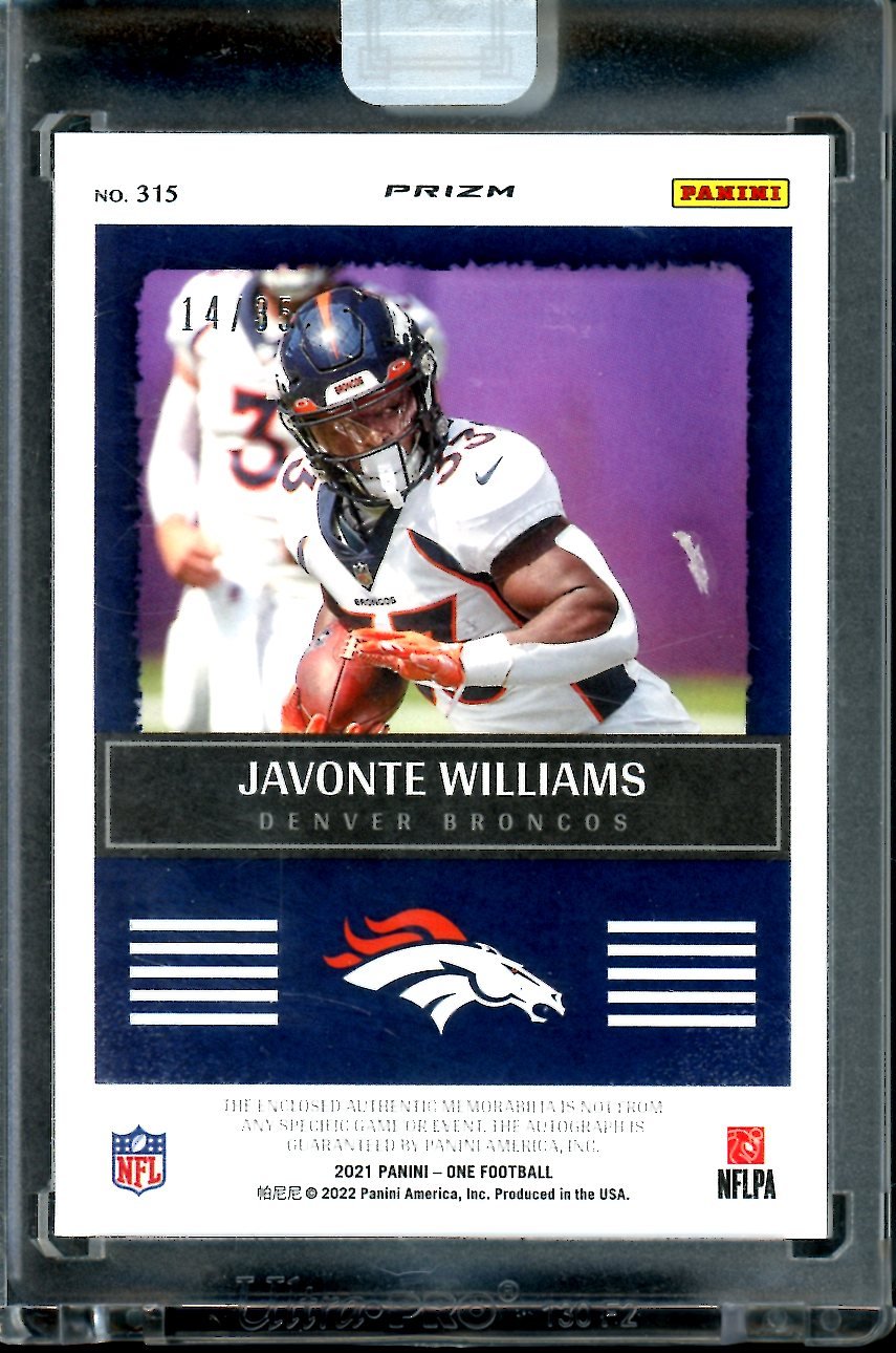 2021 Panini One Javonte Williams Rookie Precision RPA Bronze /35 Broncos