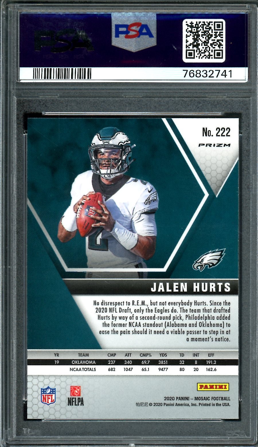 2020 Panini Mosaic Jalen Hurts Rookie Pink Camo PSA 9 Eagles