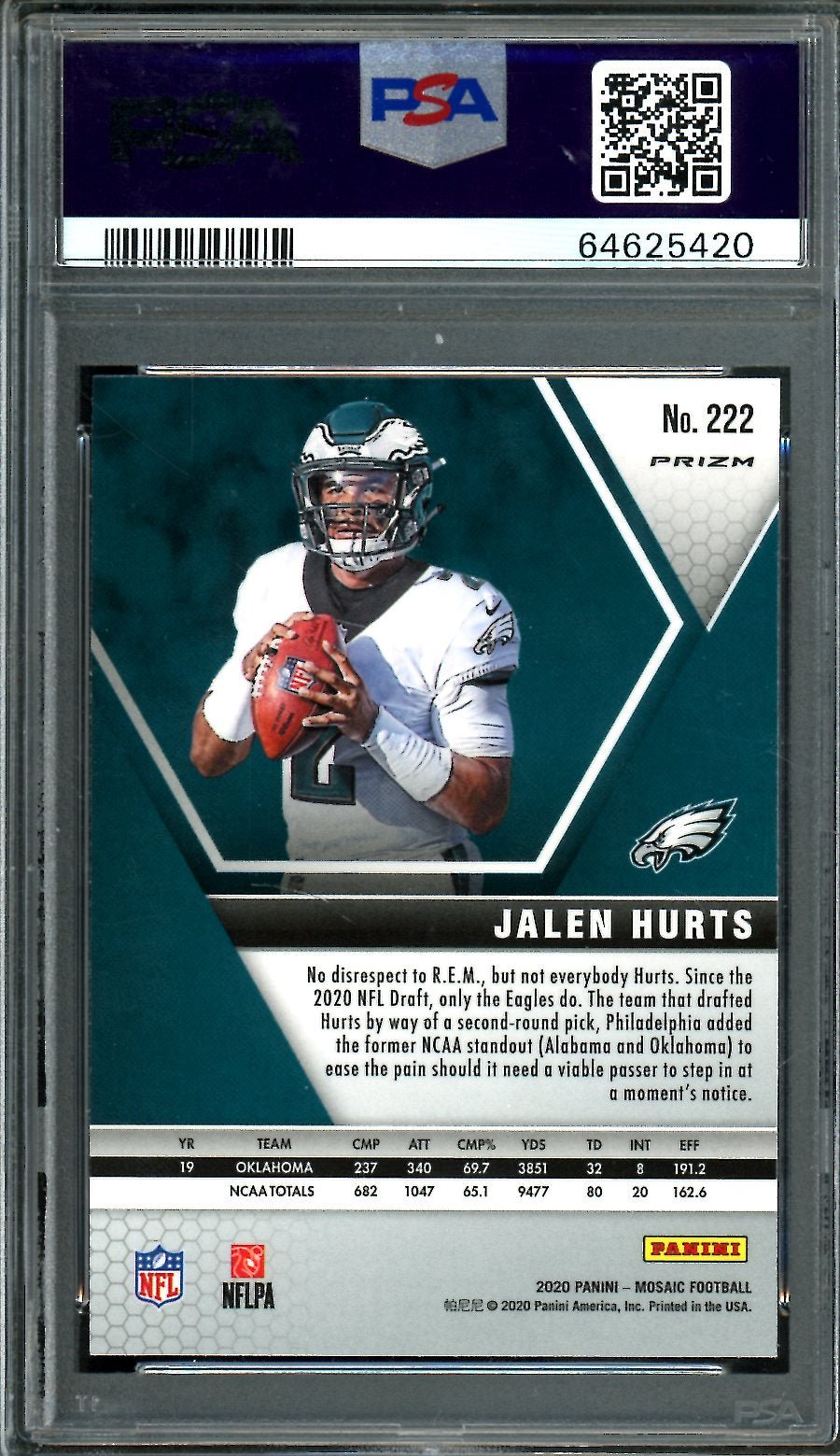 2020 Panini Mosaic Jalen Hurts Rookie Pink Camo PSA 10 Eagles