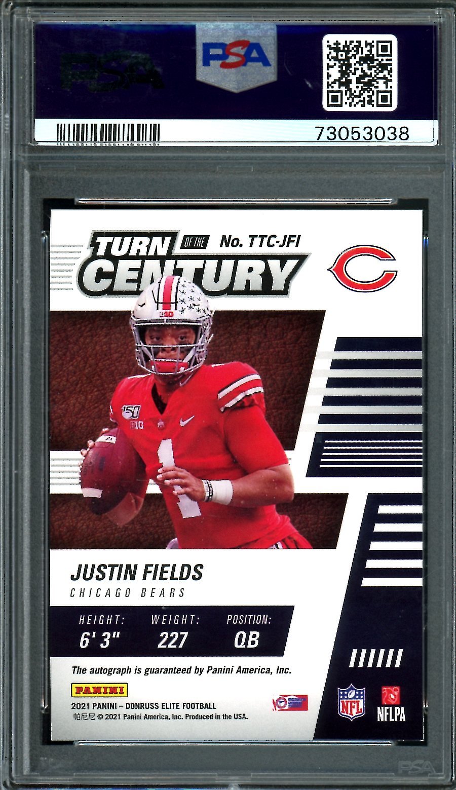 2021 Panini Elite Justin Fields Rookie Turn of the Century Auto /299 PSA 9 Bears