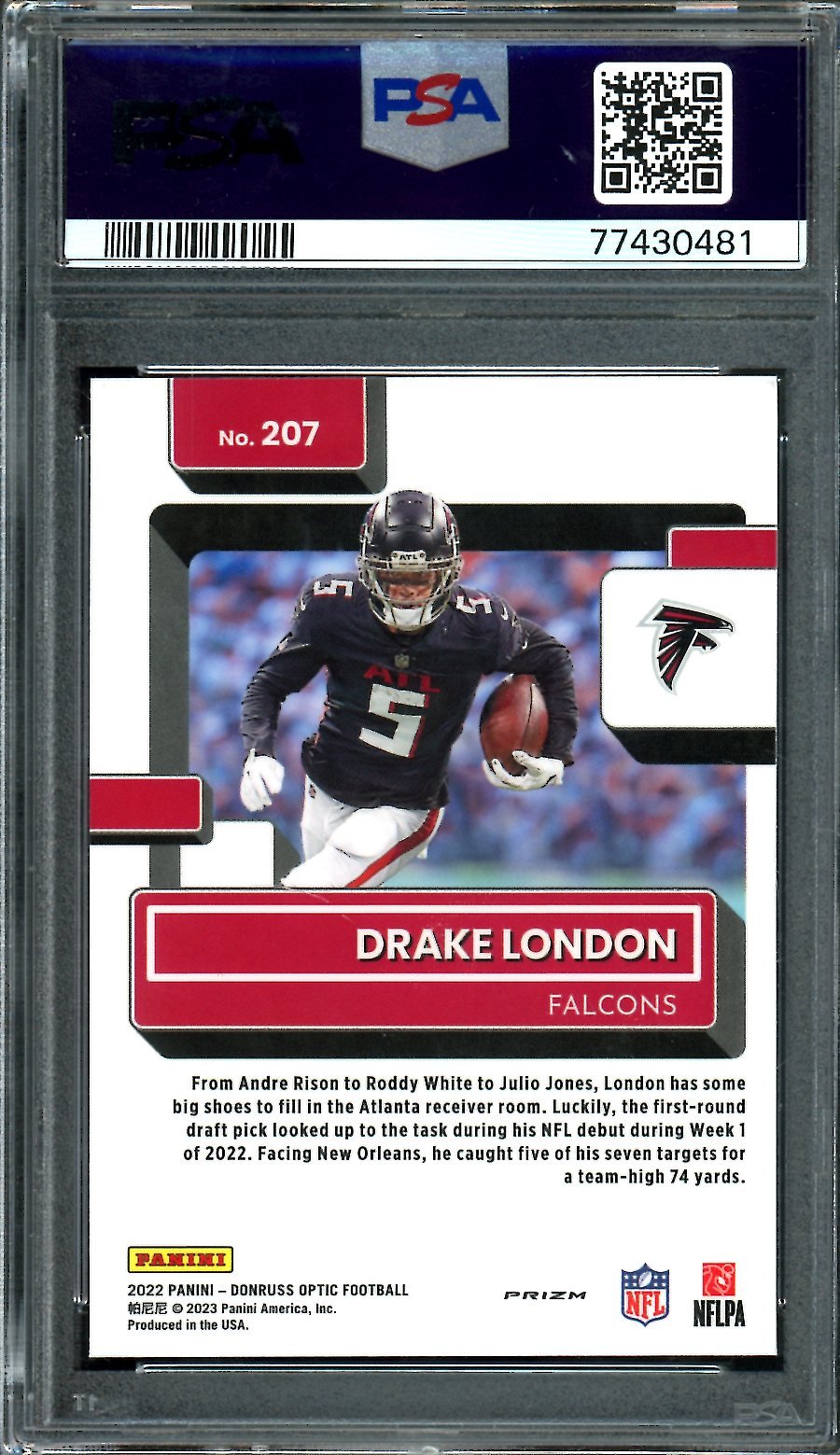 2022 Panini Optic Drake London Rookie Pink PSA 10 Falcons