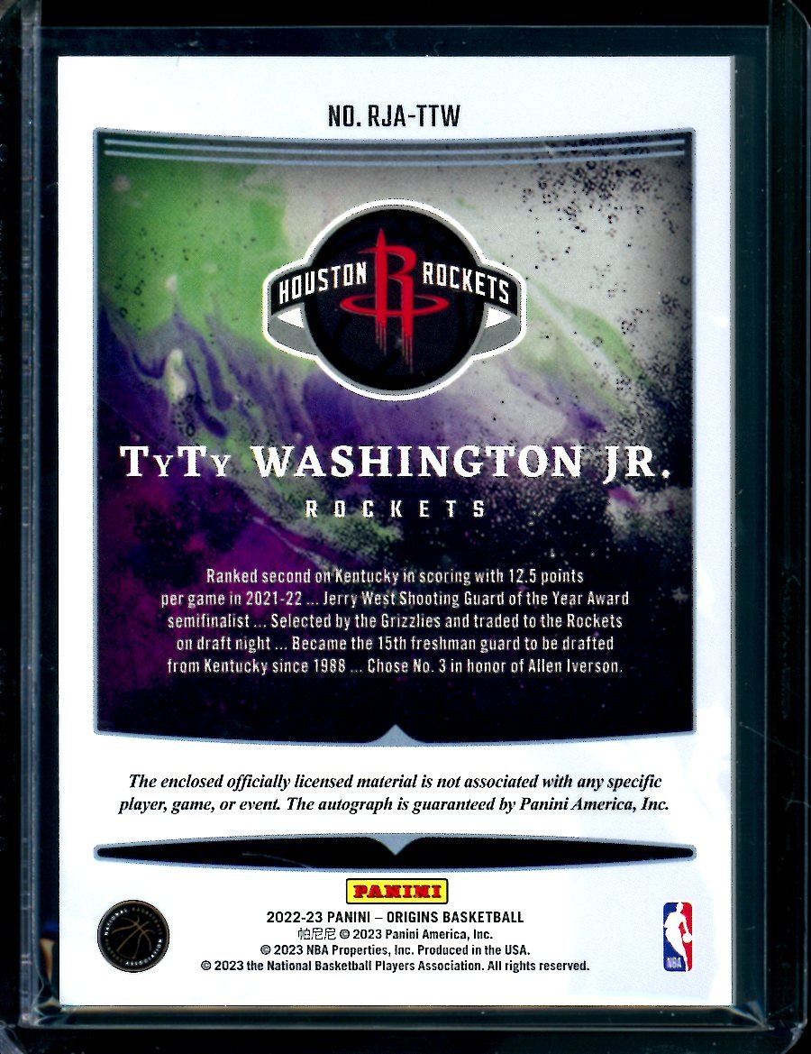 2022/23 Panini Origins TyTy Washington Jr. Rookie RPA Teal /15 Rockets