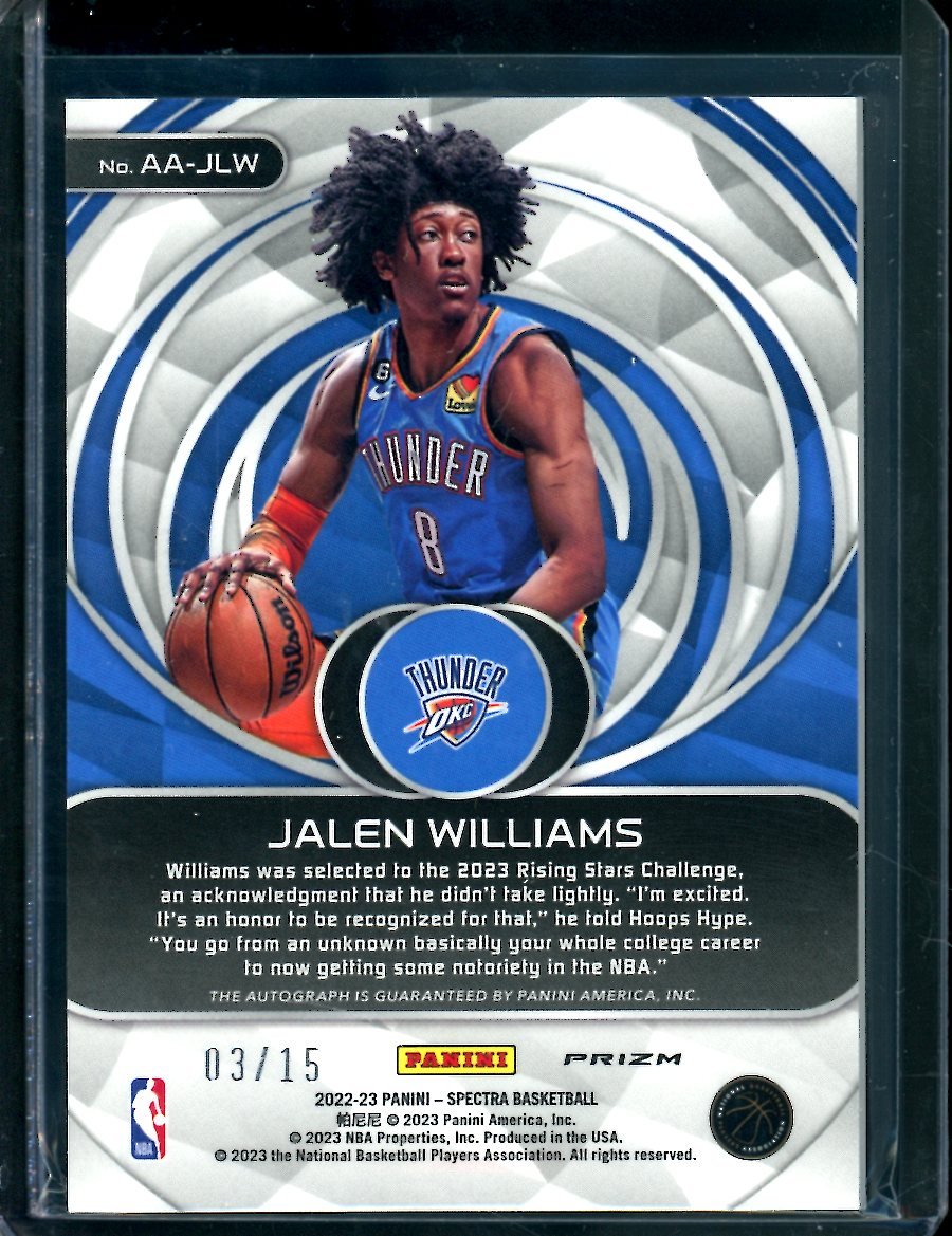 2022/23 Panini Spectra Jalen Williams Rookie Aspiring Auto /15 Thunder
