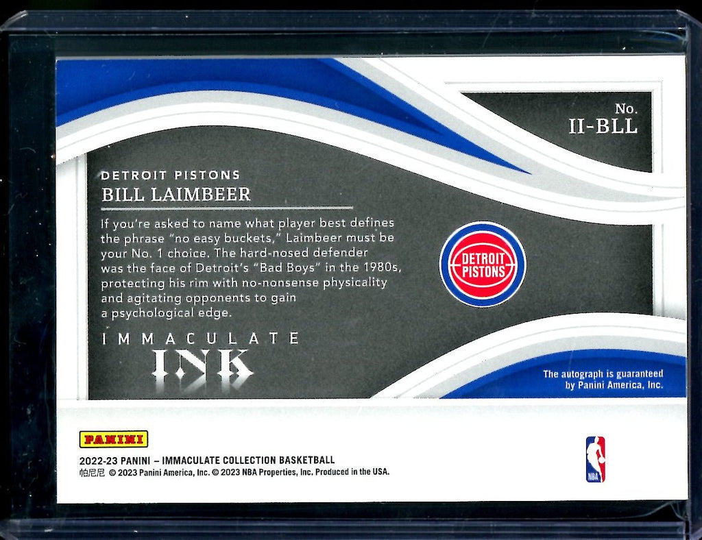 2022/23 Panini Immaculate Bill Laimbeer Immaculate Ink Auto Gold /10 Pistons