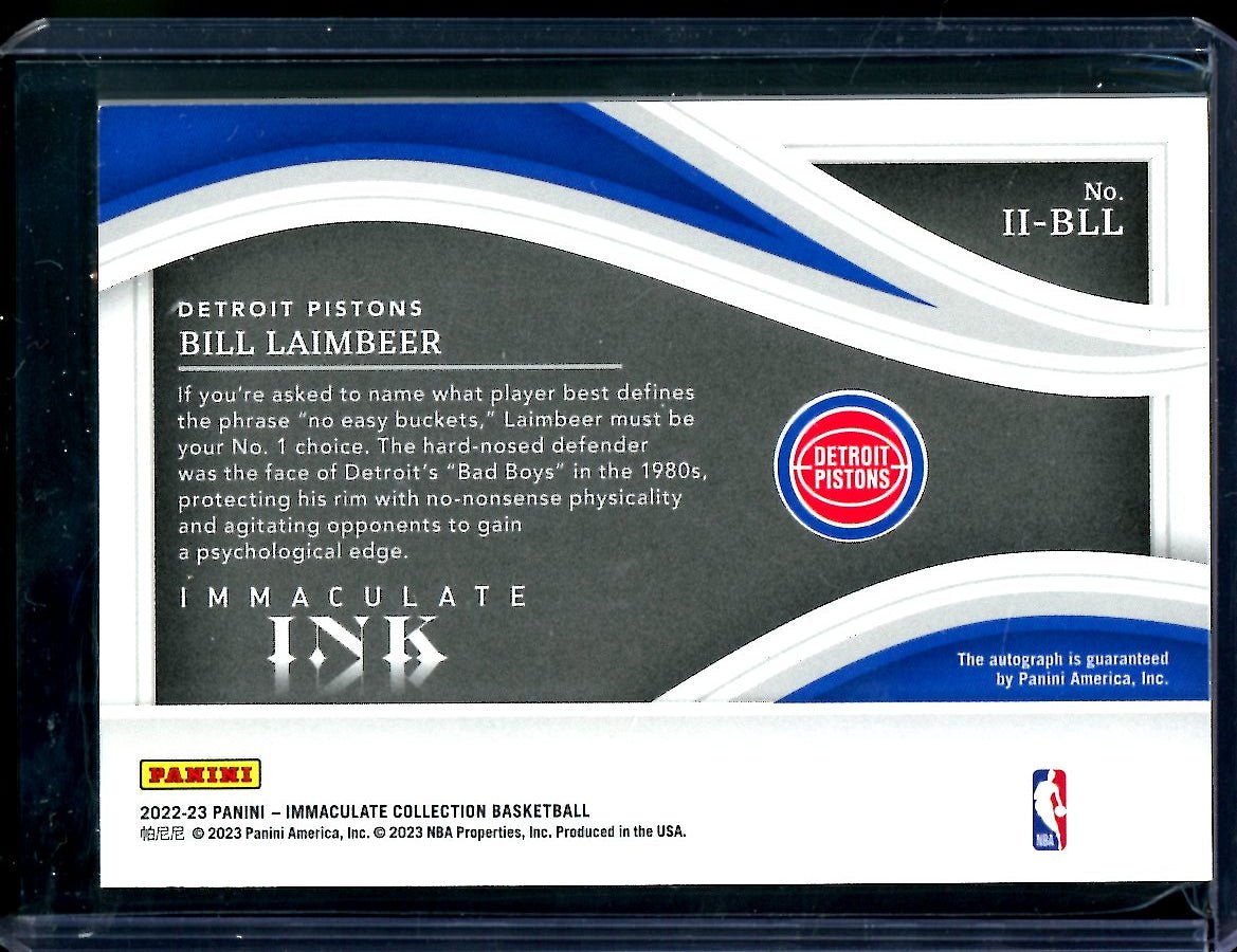 2022/23 Panini Immaculate Bill Laimbeer Immaculate Ink Auto Gold /10 Pistons