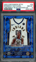 2022/23 Panini Contenders Optic Bennedict Mathurin Rookie Uniformity Blue Cracked Ice /75 PSA 8