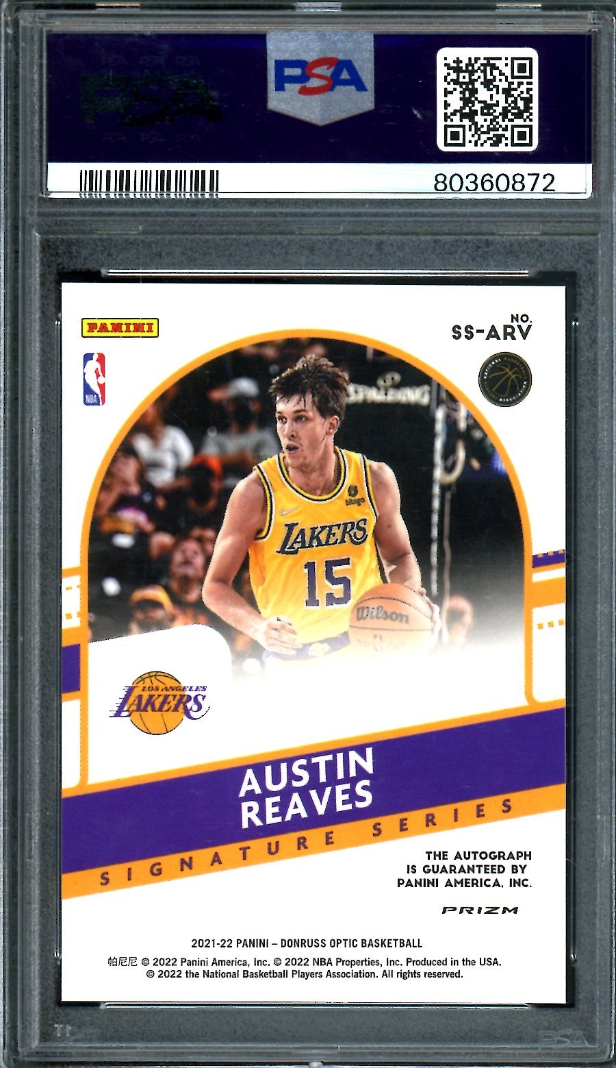 2021/22 Panini Optic Austin Reaves Rookie Auto Green Wave PSA 9 Lakers