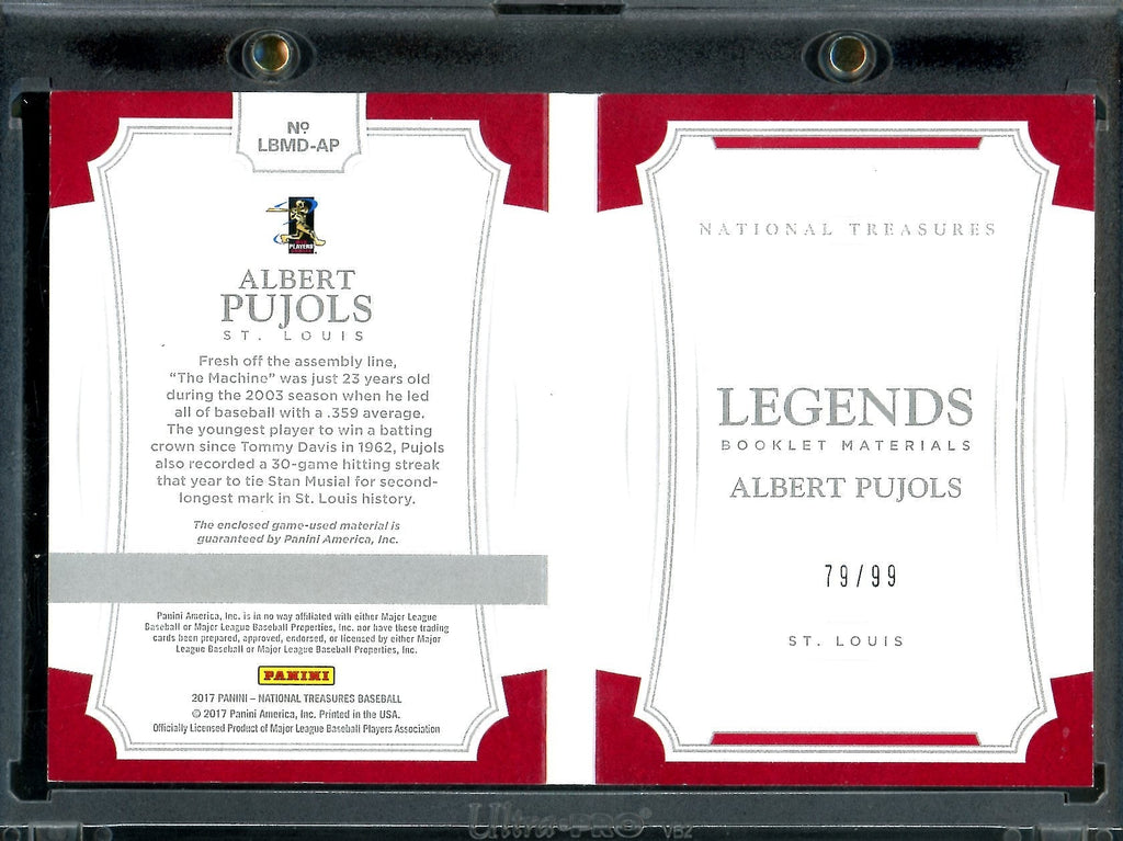 2017 Panini National Treasures Albert Pujols Legends Booklet Patch /99 Cardinals