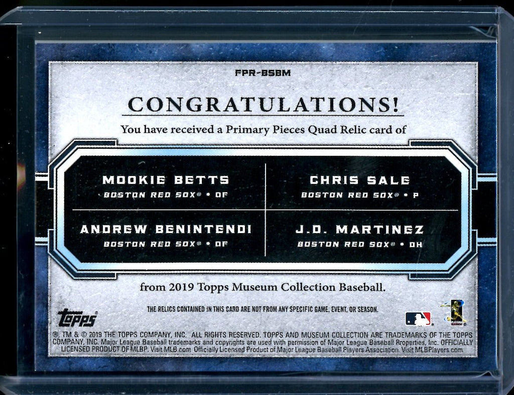 2019 Topps Museum Mookie Bets/Chris Sale/Andrew Benintendi/J.D. Martinez Quad Patch /75 Red Sox