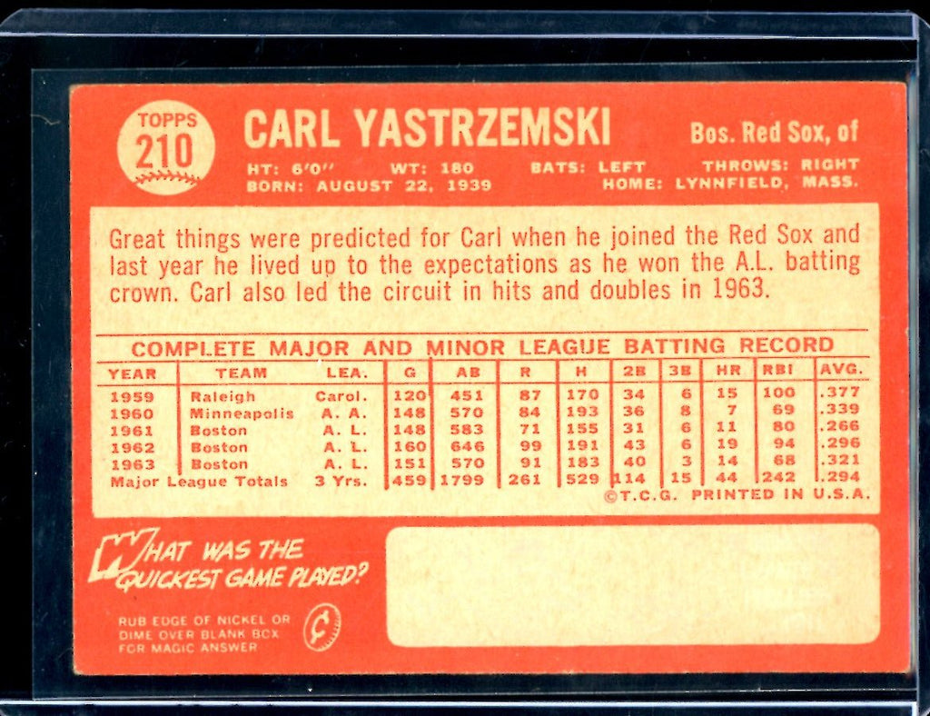 1964 Topps Carl Yastrzemski #210 Red Sox