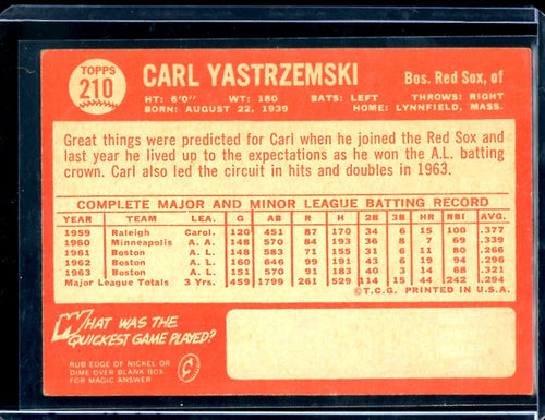 1964 Topps Carl Yastrzemski #210 Red Sox