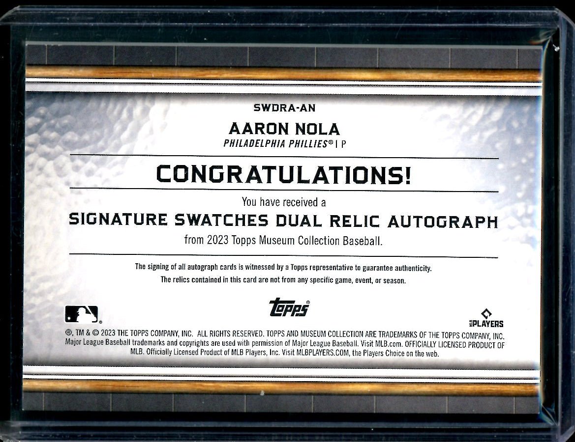 2023 Topps Museum Aaron Nola Signature Swatches Patch Auto /299 Phillies